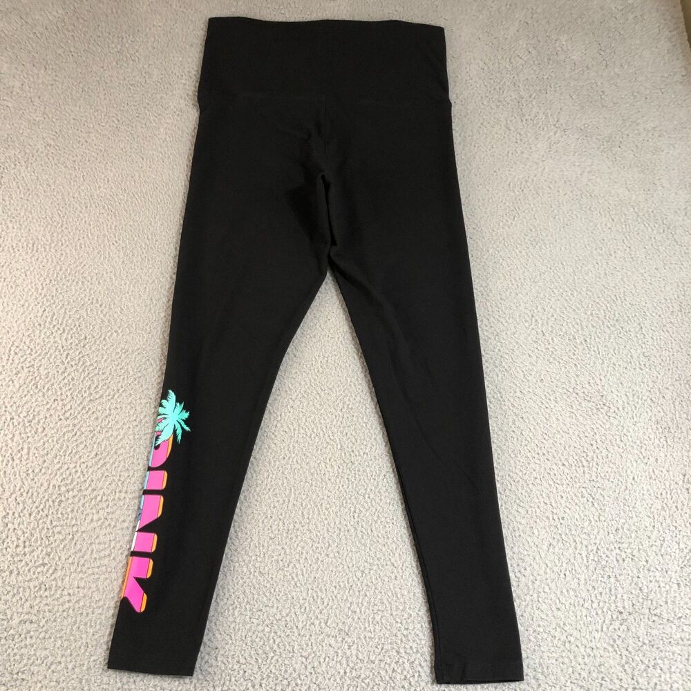 Victoria Secret PINK Leggings Large Black Yoga Spellout Logo Workout Athleisure - Picture 5 of 8